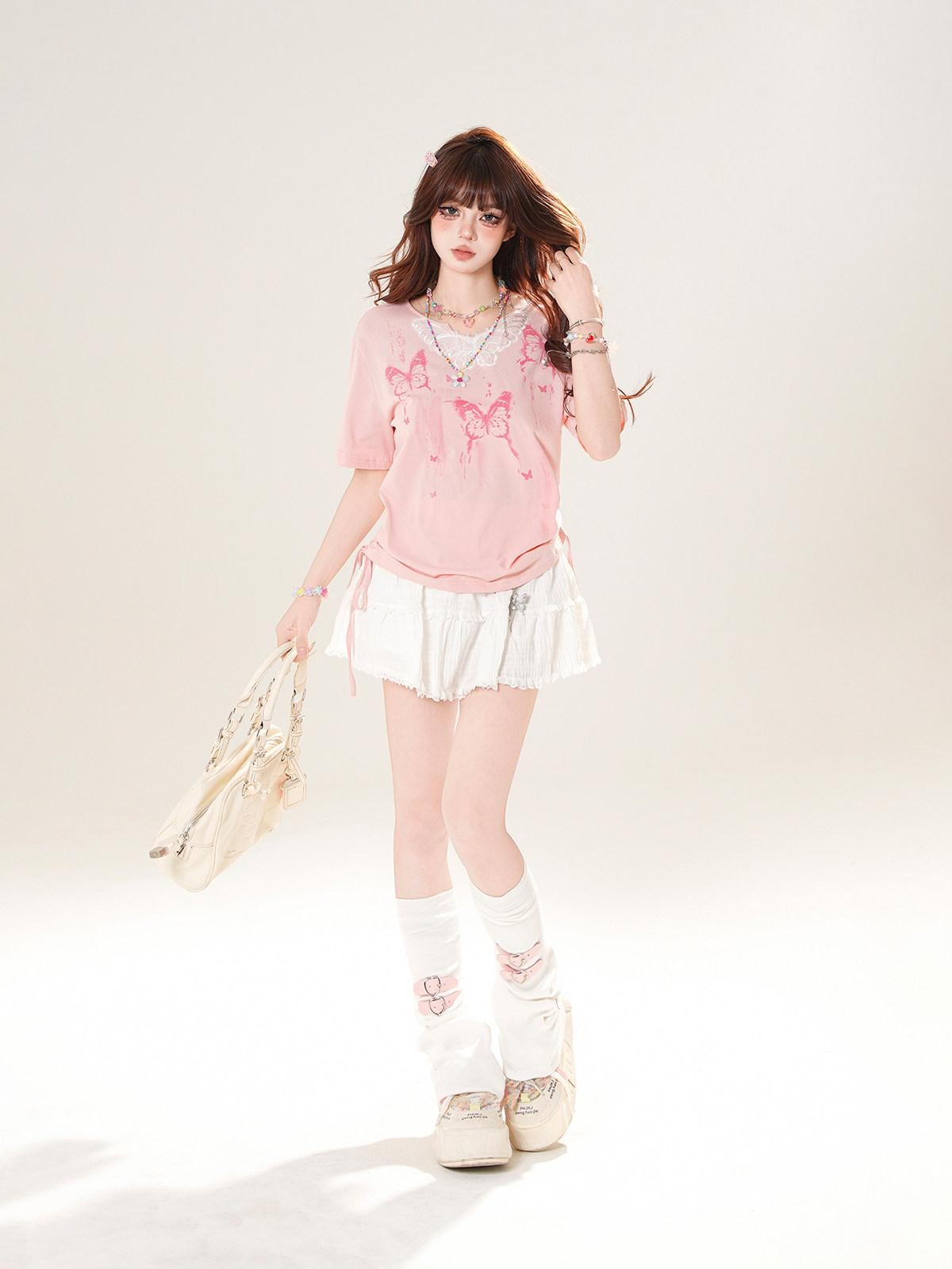 kelly kitty White Butterfly Lace Square Shoulder Slim Fit Women&