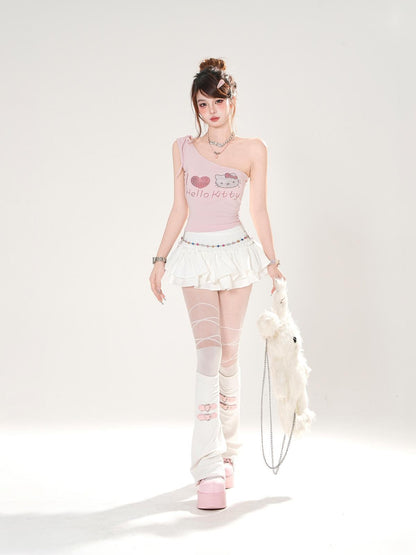 kelly kitty White Letter Print One Shoulder Slim Cropped Women&