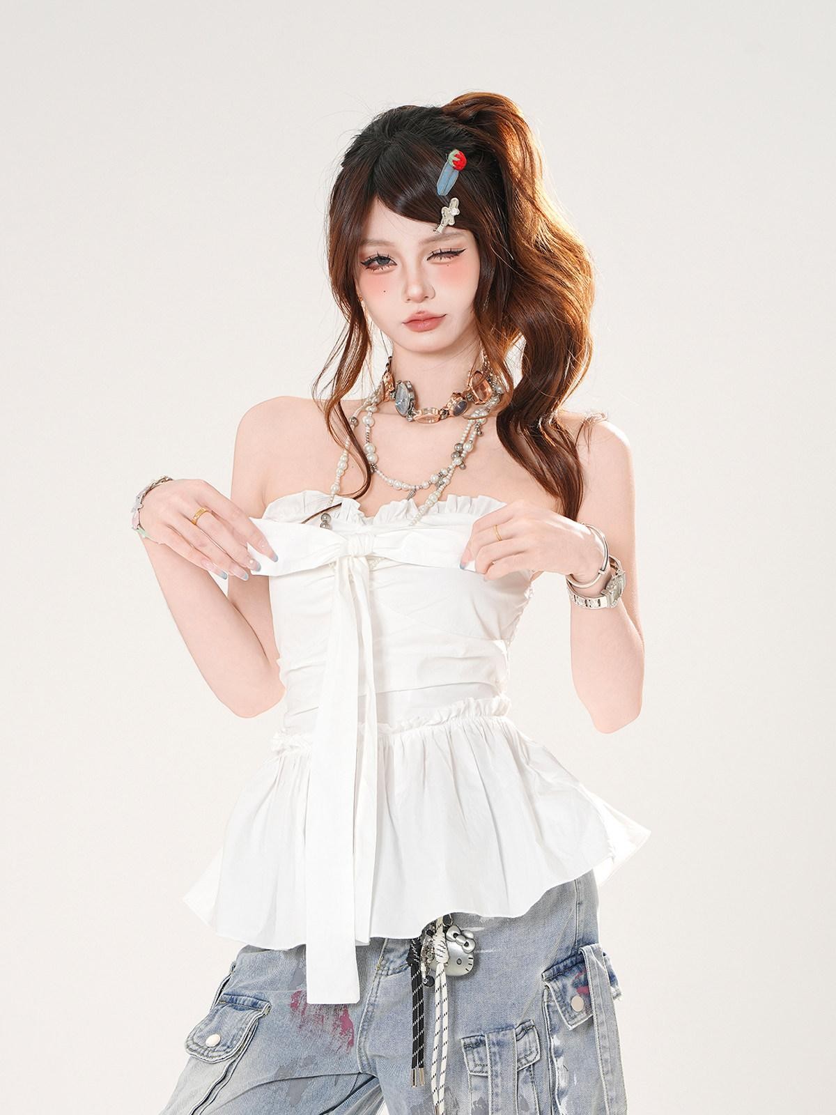 kelly kitty White Off Shoulder French Bardot Cinched Waist Women&