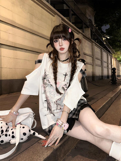 kelly kitty White Rebel Hunter Print American Style Short Sleeve Women&