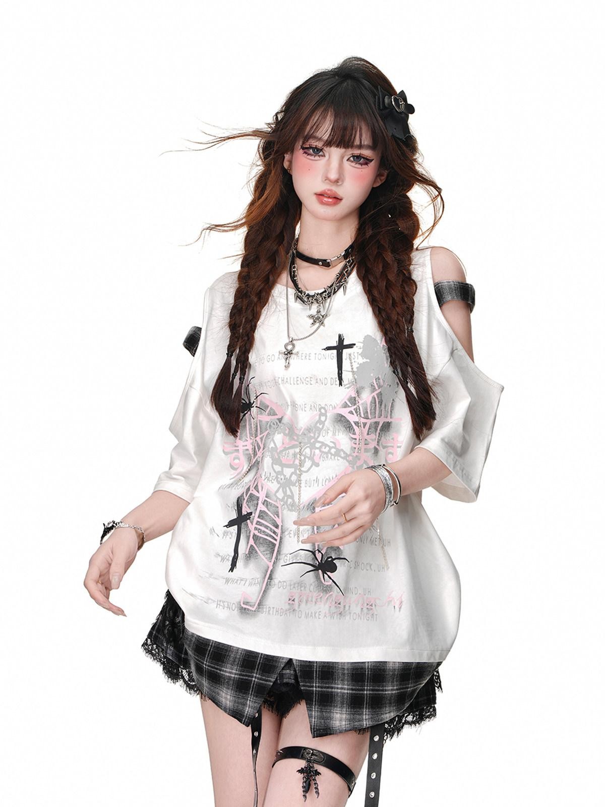 kelly kitty White Rebel Hunter Print American Style Short Sleeve Women&