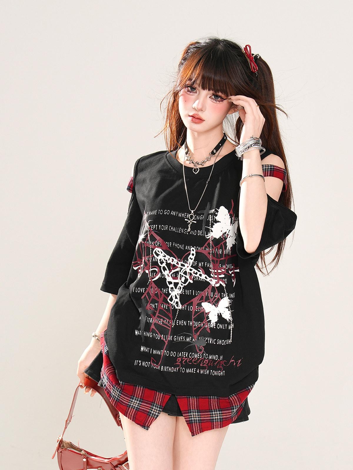 kelly kitty White Rebel Hunter Print American Style Short Sleeve Women&