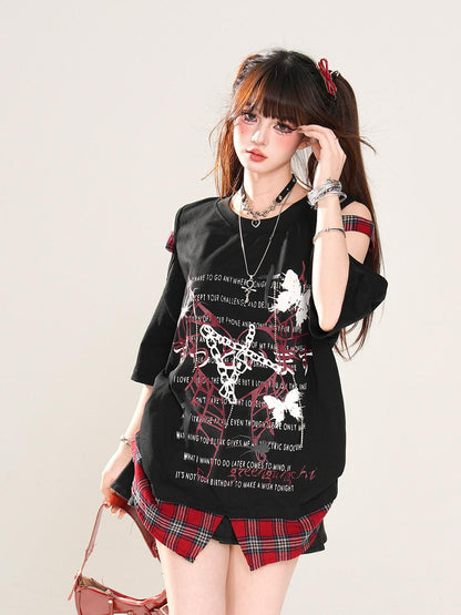 kelly kitty White Rebel Hunter Print American Style Short Sleeve Women&