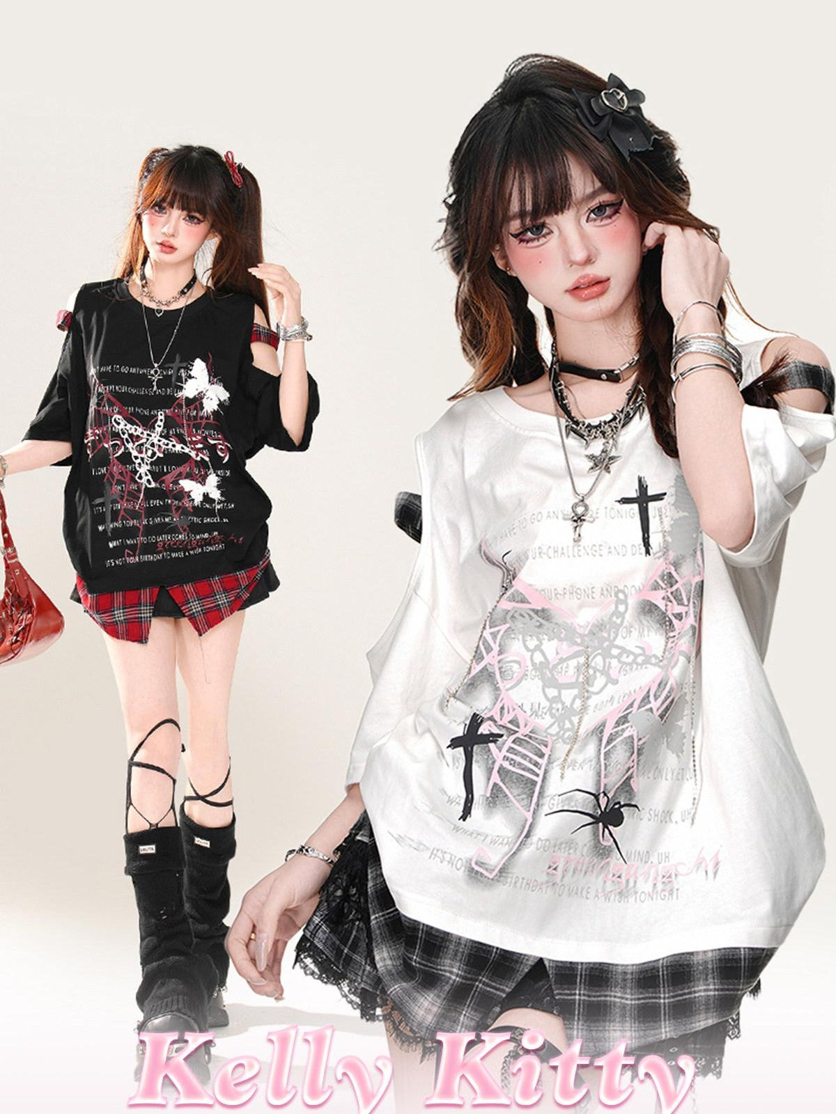 kelly kitty White Rebel Hunter Print American Style Short Sleeve Women&