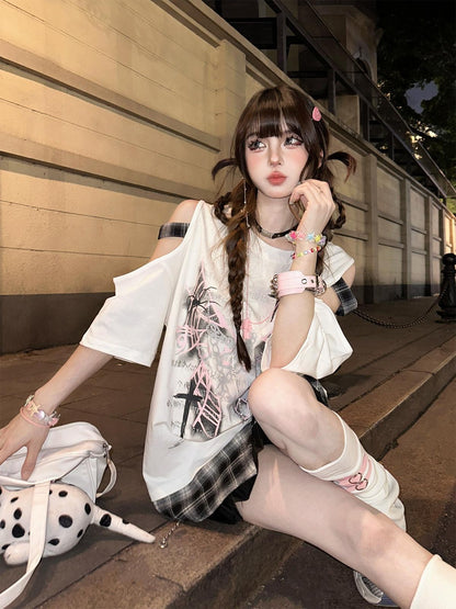 kelly kitty White Rebel Hunter Print American Style Short Sleeve Women&