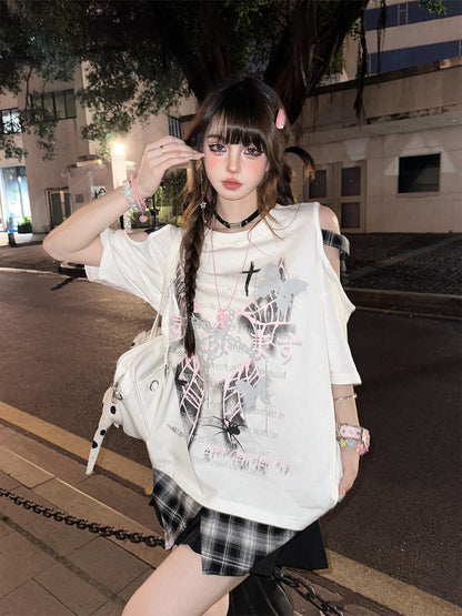 kelly kitty White Rebel Hunter Print American Style Short Sleeve Women&
