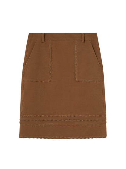DIDDI MODA 3D Wave Hem Suede Skirt With Pockets