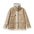 DIDDI MODA Detachable Reversible Faux Leather Shearling Coat With Oversized Collar