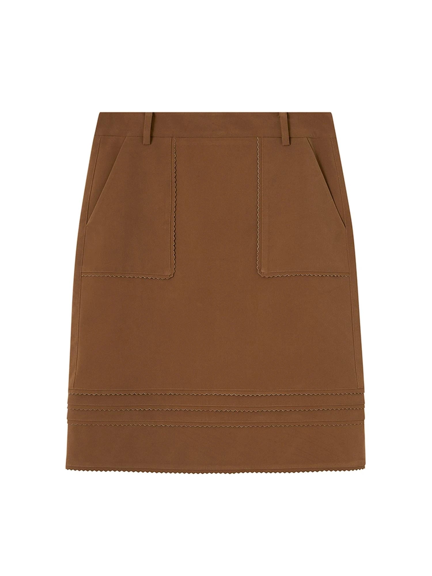 3D Wave Hem Suede Skirt With Pockets