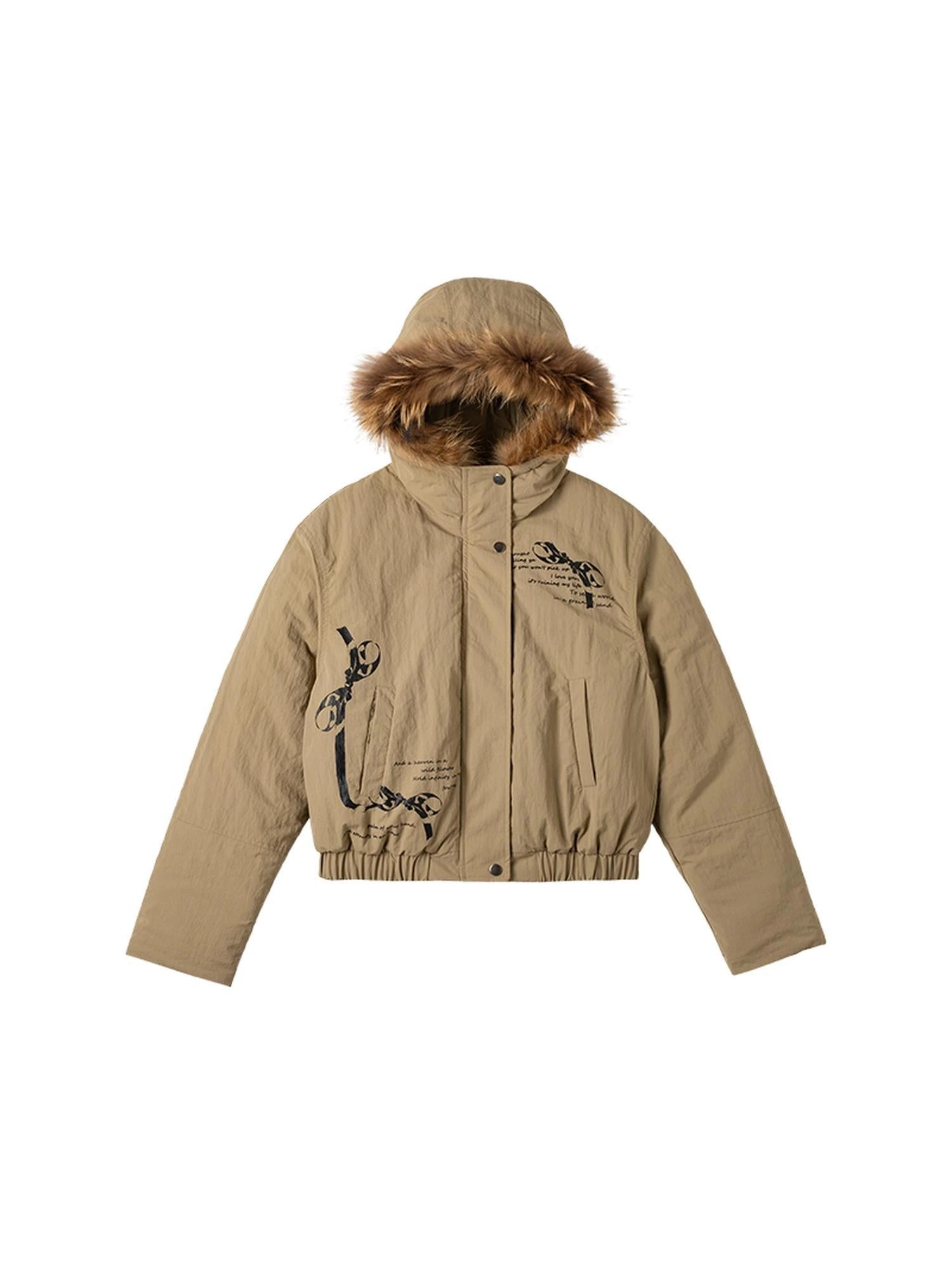 Wind Chaser Fur Lined Hooded Parka With Bow Print
