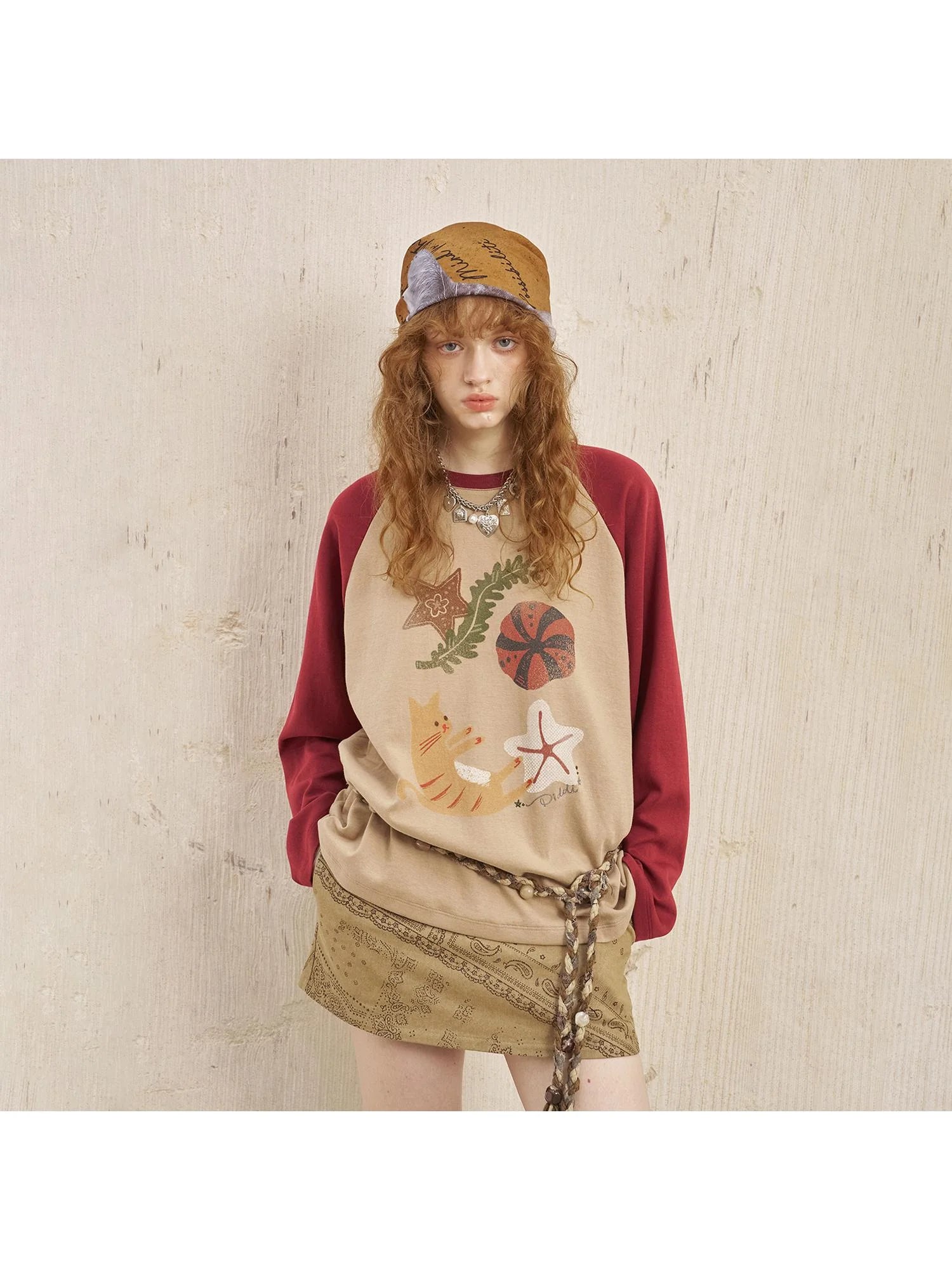 Ocean Floating Cat Print Oversized Tee