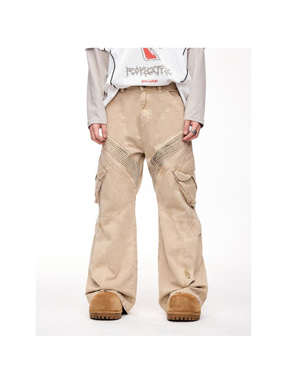 Peoplesense Structured Pleated Wide Leg Cargo Pants Vintage Wash