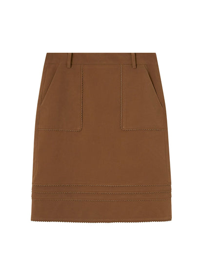 3D Wave Hem Suede Skirt With Pockets