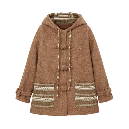 DIDDI MODA Vintage Loop Hooded Wool Coat