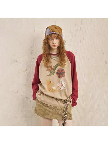 Ocean Floating Cat Print Oversized Tee
