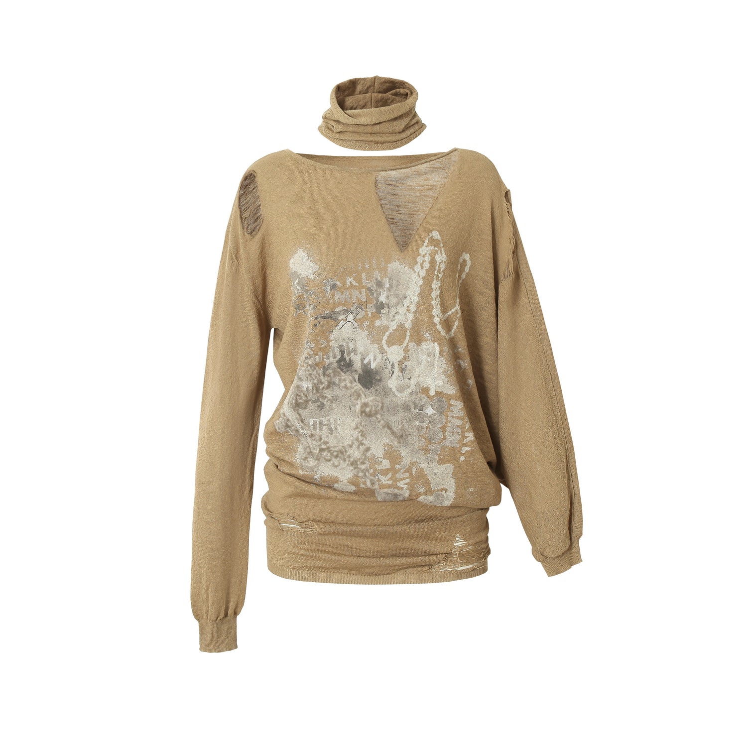 NO ROMANCE Punk Grunge Royal Print Off-Shoulder Knit Top