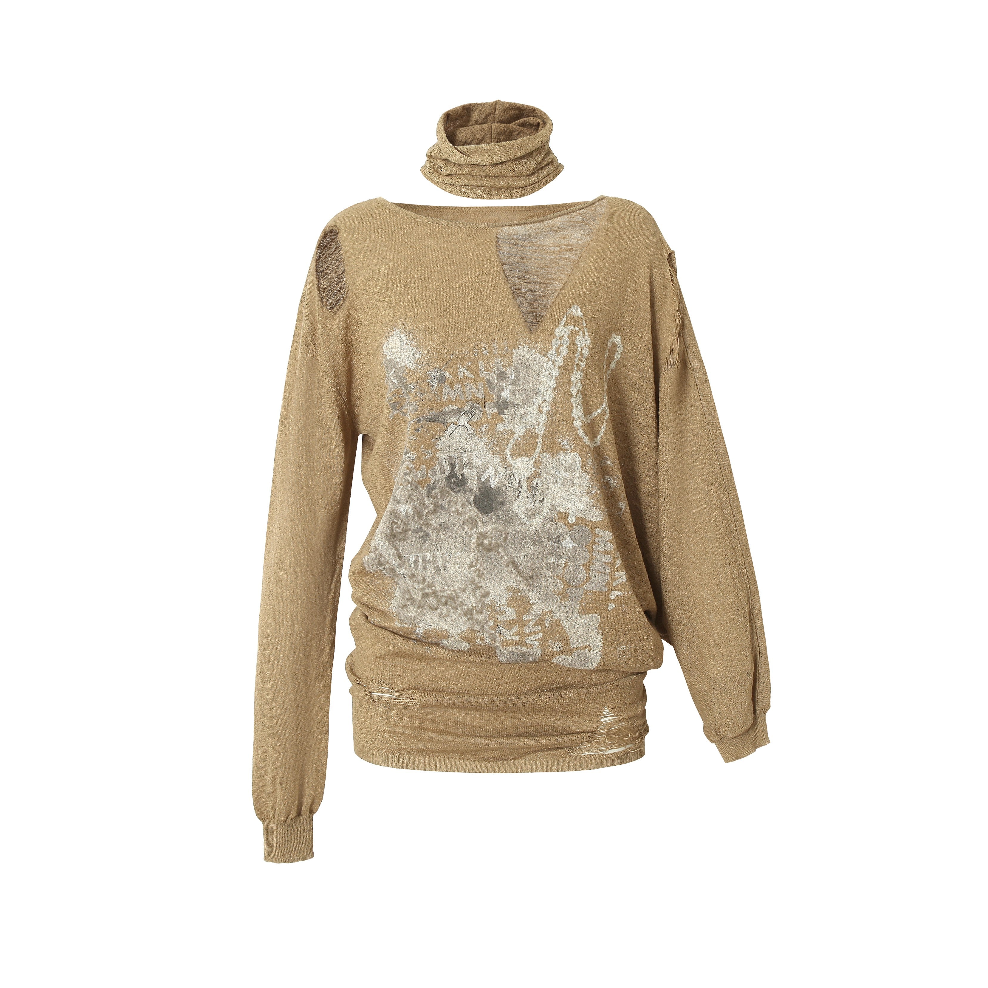 NO ROMANCE Punk Grunge Royal Print Off-Shoulder Knit Top