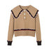 DIDDI MODA Classic Color Block Lace Collar Knit Set