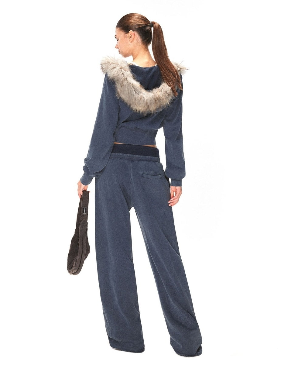 kvkv 100 Percent Cotton Oversized Zip Hooded Short Women Sporty Navy Hoodies