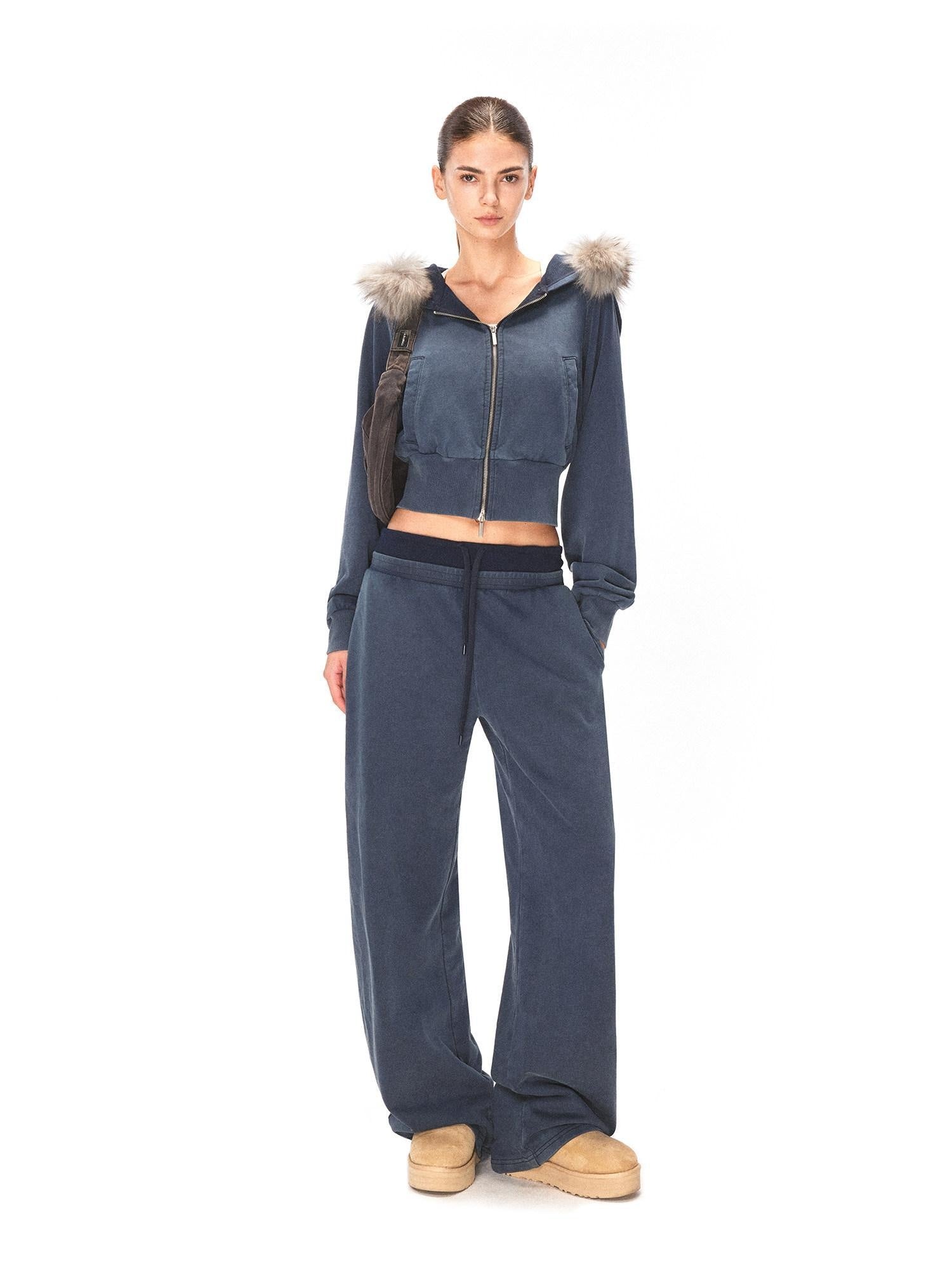 kvkv 100 Percent Cotton Oversized Zip Hooded Short Women Sporty Navy Hoodies