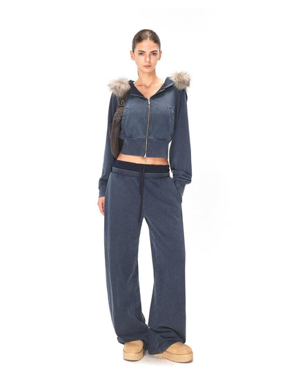 kvkv 100 Percent Cotton Oversized Zip Hooded Short Women Sporty Navy Hoodies