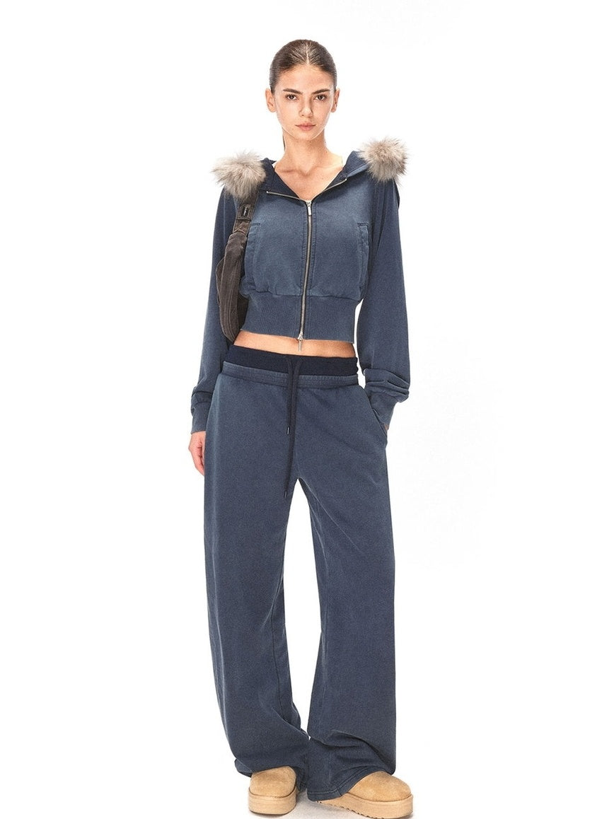 kvkv 100 Percent Cotton Oversized Zip Hooded Short Women Sporty Navy Hoodies