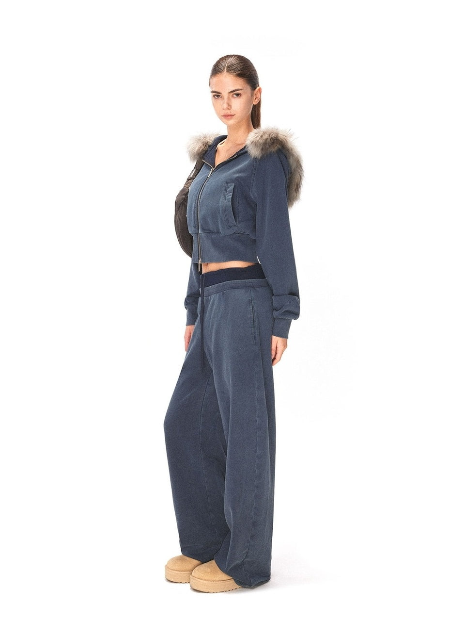 kvkv 100 Percent Cotton Oversized Zip Hooded Short Women Sporty Navy Hoodies
