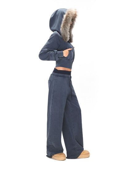 kvkv 100 Percent Cotton Oversized Zip Hooded Short Women Sporty Navy Hoodies