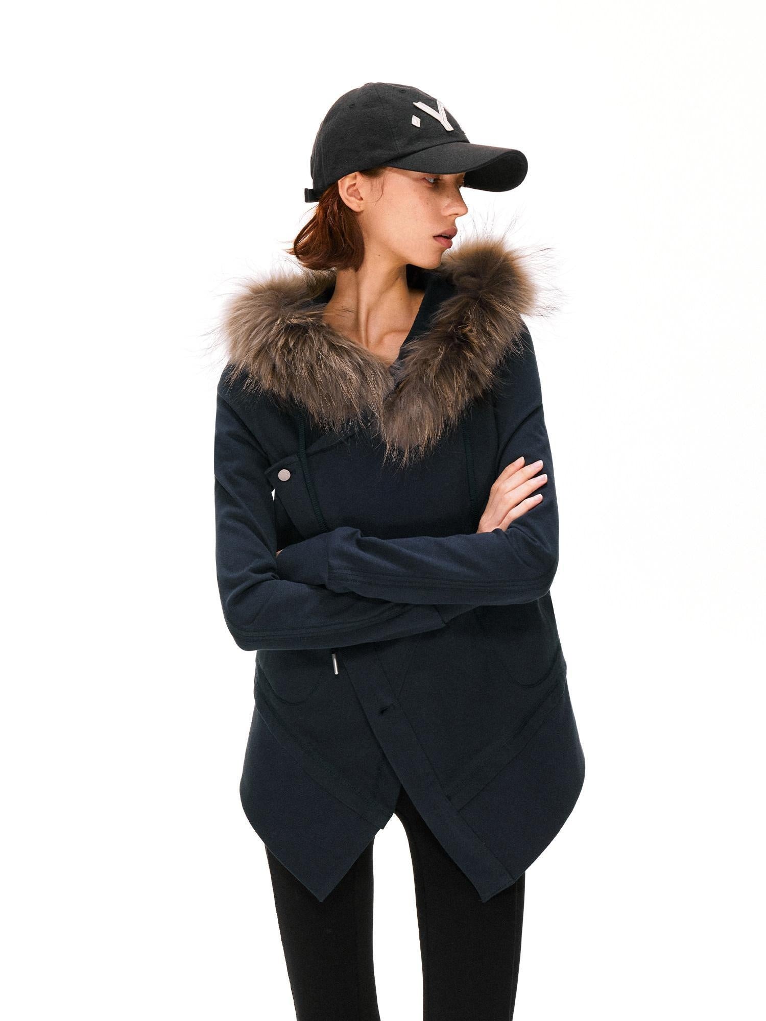 kvkv 100 Percent Cotton Vintage Standard Fit Detachable Hood Women Navy Hoodies