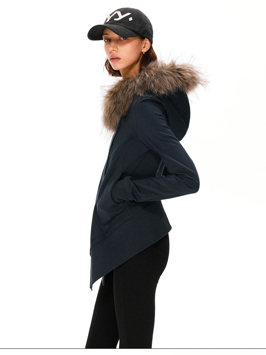 kvkv 100 Percent Cotton Vintage Standard Fit Detachable Hood Women Navy Hoodies