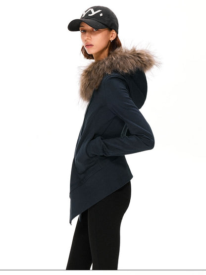 kvkv 100 Percent Cotton Vintage Standard Fit Detachable Hood Women Navy Hoodies