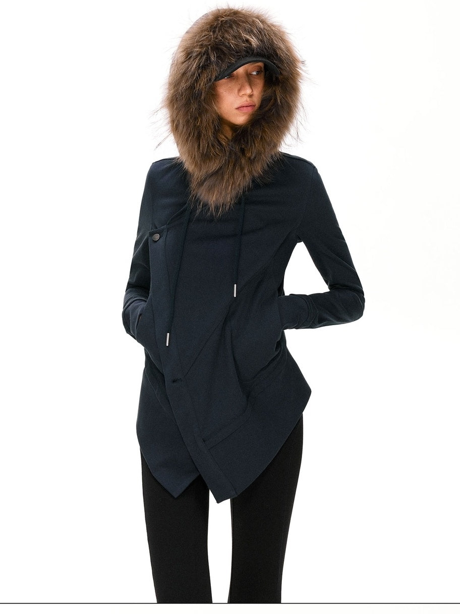 kvkv 100 Percent Cotton Vintage Standard Fit Detachable Hood Women Navy Hoodies