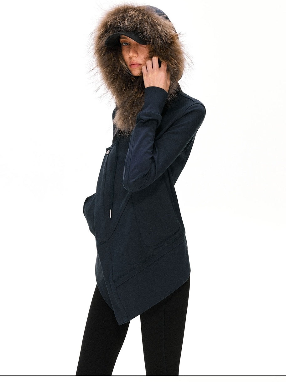 kvkv 100 Percent Cotton Vintage Standard Fit Detachable Hood Women Navy Hoodies