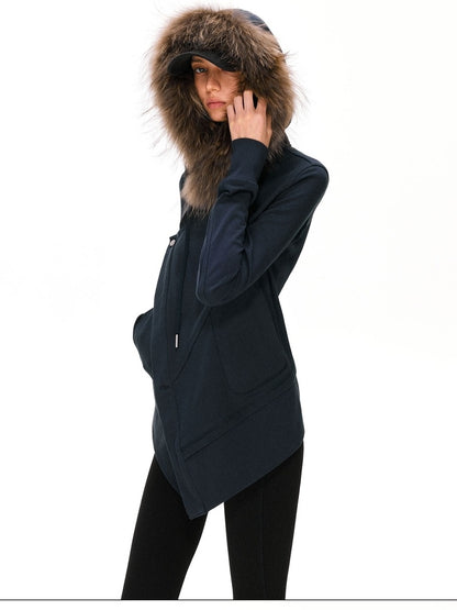 kvkv 100 Percent Cotton Vintage Standard Fit Detachable Hood Women Navy Hoodies