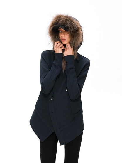 kvkv 100 Percent Cotton Vintage Standard Fit Detachable Hood Women Navy Hoodies