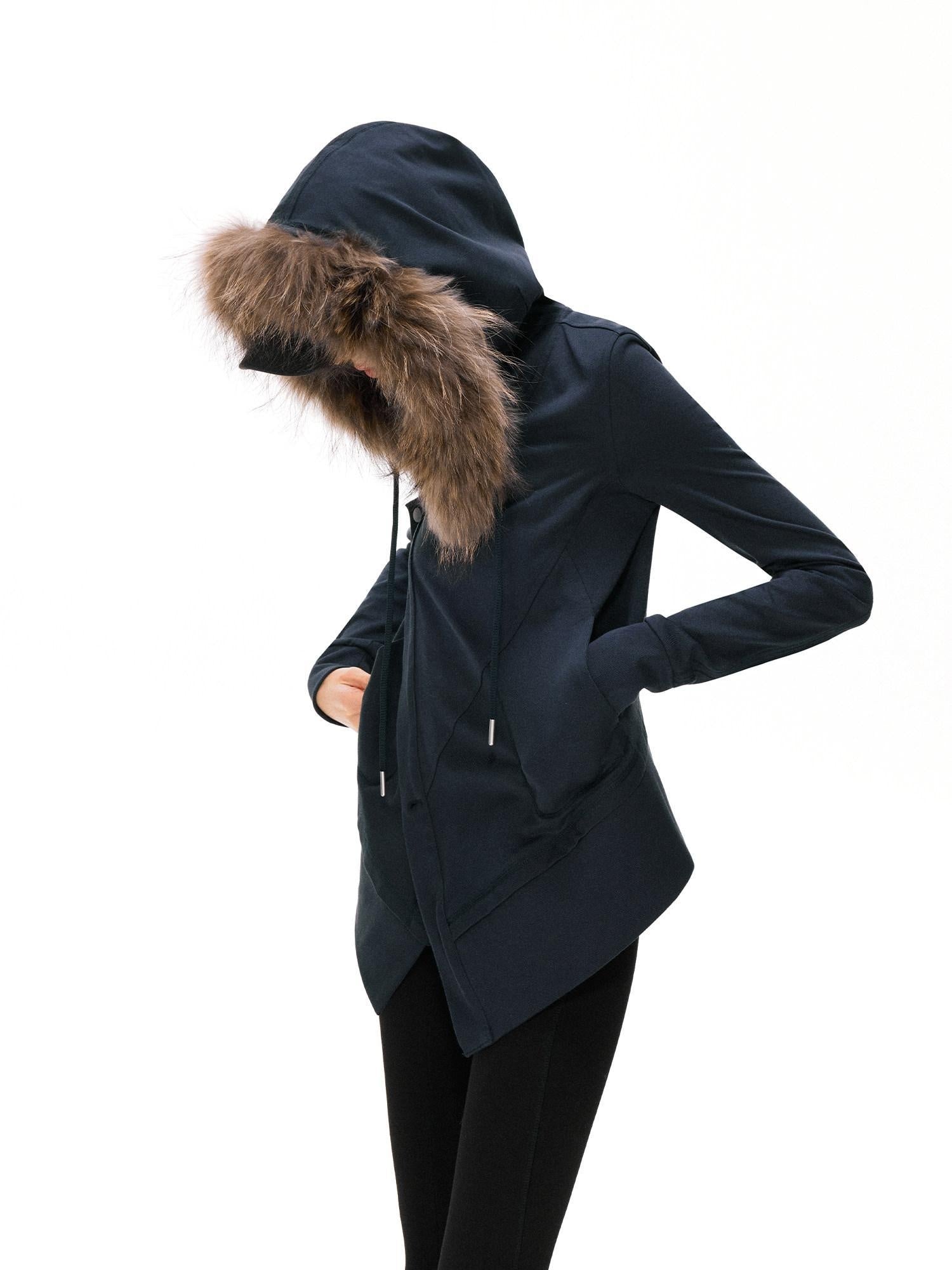 kvkv 100 Percent Cotton Vintage Standard Fit Detachable Hood Women Navy Hoodies