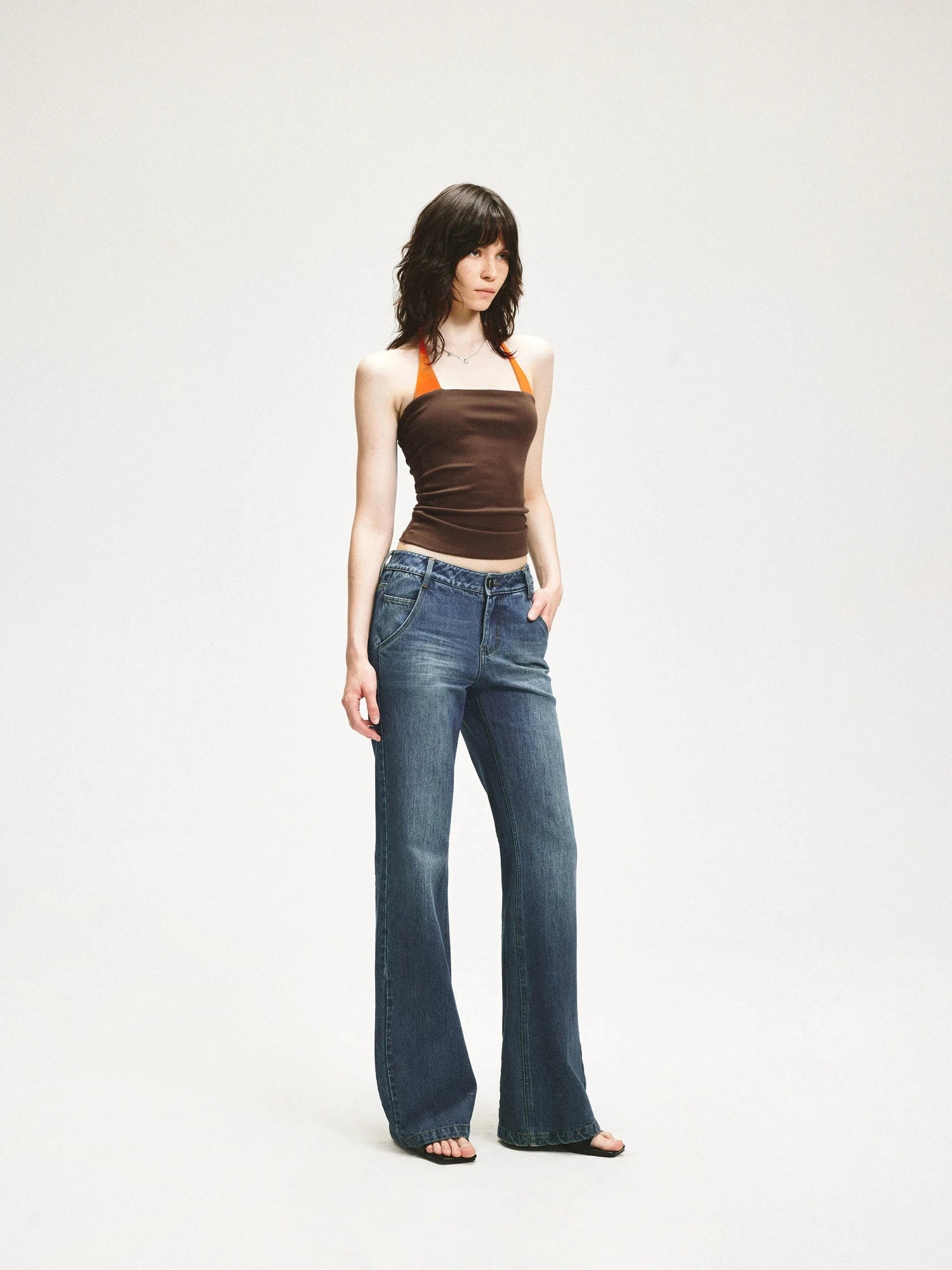 KVKV Yoga Clothing Brand - Adjustable Halter Neck Camisole With Orange Brown Color Block