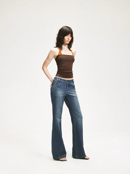 KVKV Yoga Clothing Brand - Adjustable Halter Neck Camisole With Orange Brown Color Block