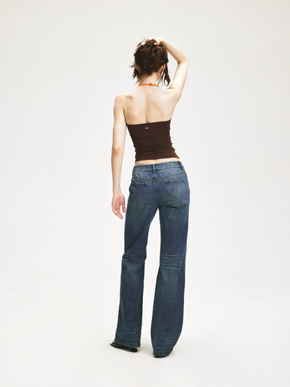 KVKV Yoga Clothing Brand - Adjustable Halter Neck Camisole With Orange Brown Color Block