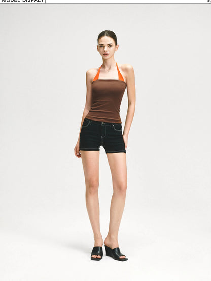 KVKV Yoga Clothing Brand - Adjustable Halter Neck Camisole With Orange Brown Color Block