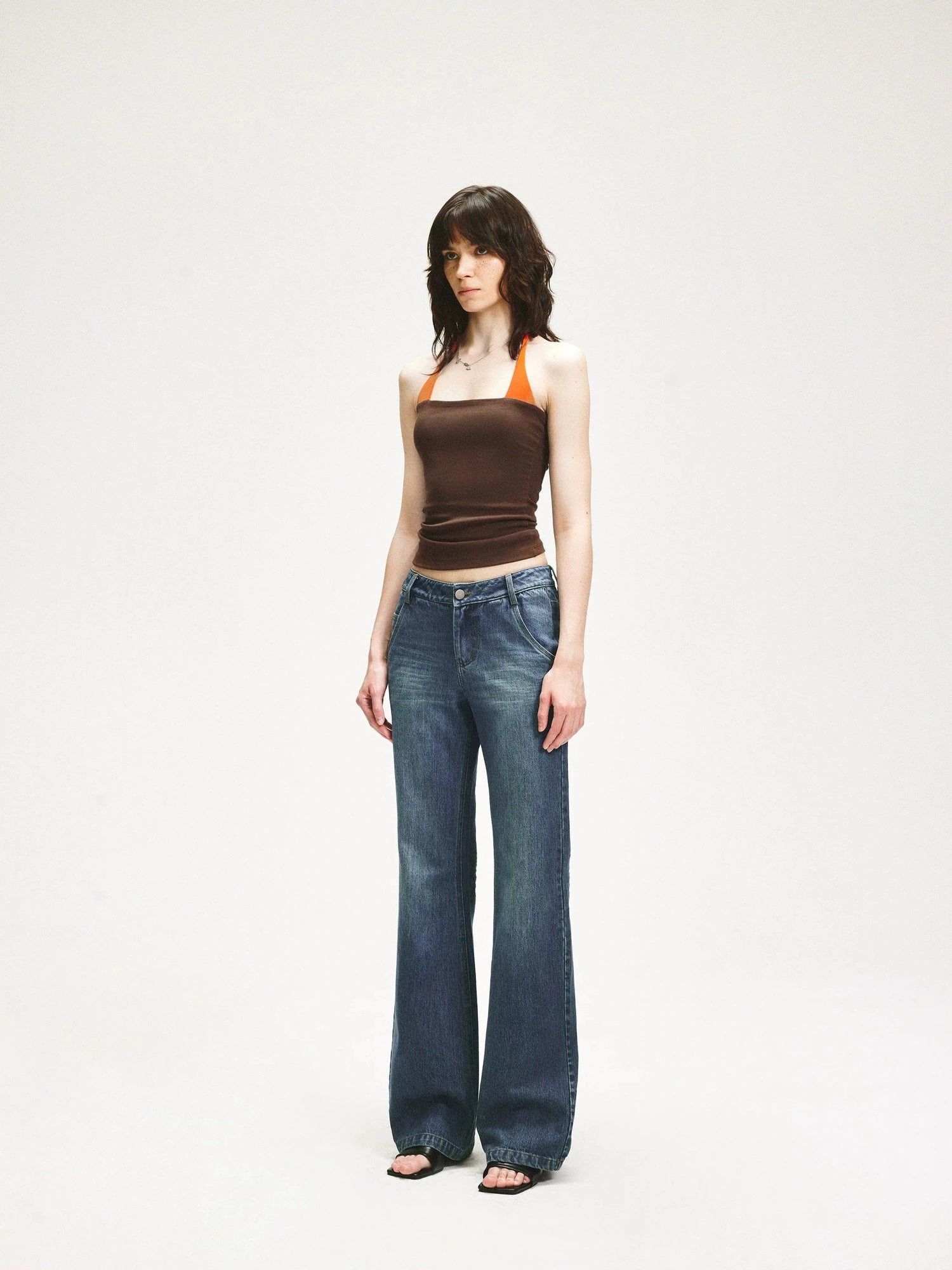 KVKV Yoga Clothing Brand - Adjustable Halter Neck Camisole With Orange Brown Color Block