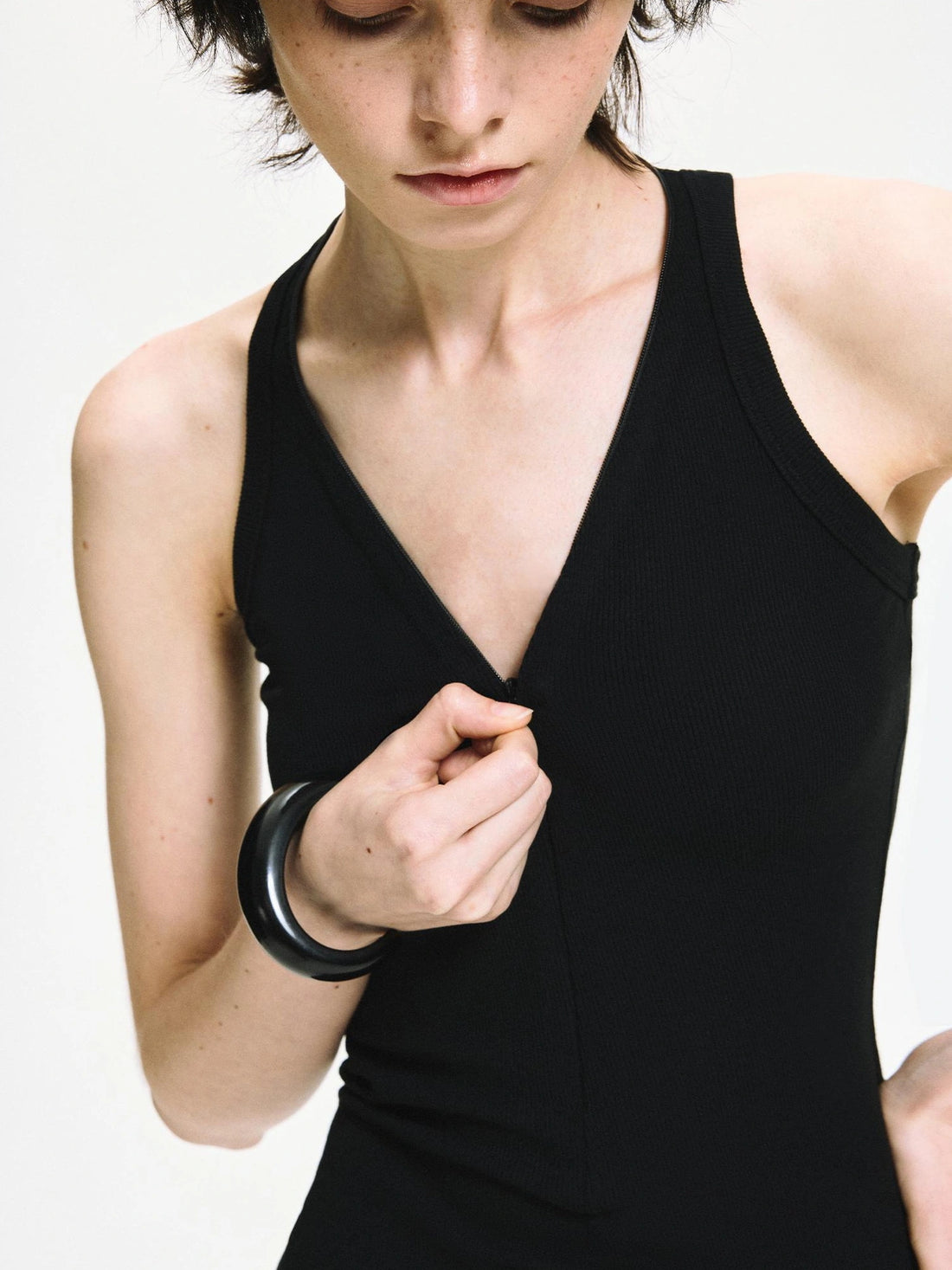 kvkv Adjustable Zipper Ribbed Slim Fit Long Sports Dress