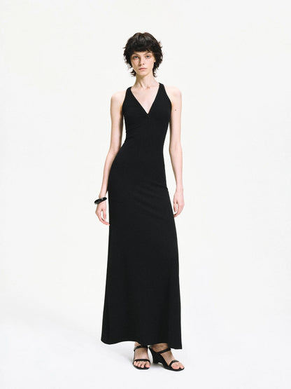 kvkv Adjustable Zipper Ribbed Slim Fit Long Sports Dress