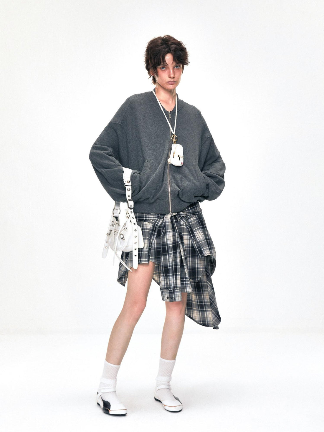 kvkv American Retro Two Way Plaid Faux Two Piece Layered Women&