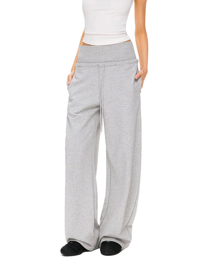 kvkv Asymmetric 100 Percent Cotton Wide Leg Loose Natural Waist Gray Versatile Pants