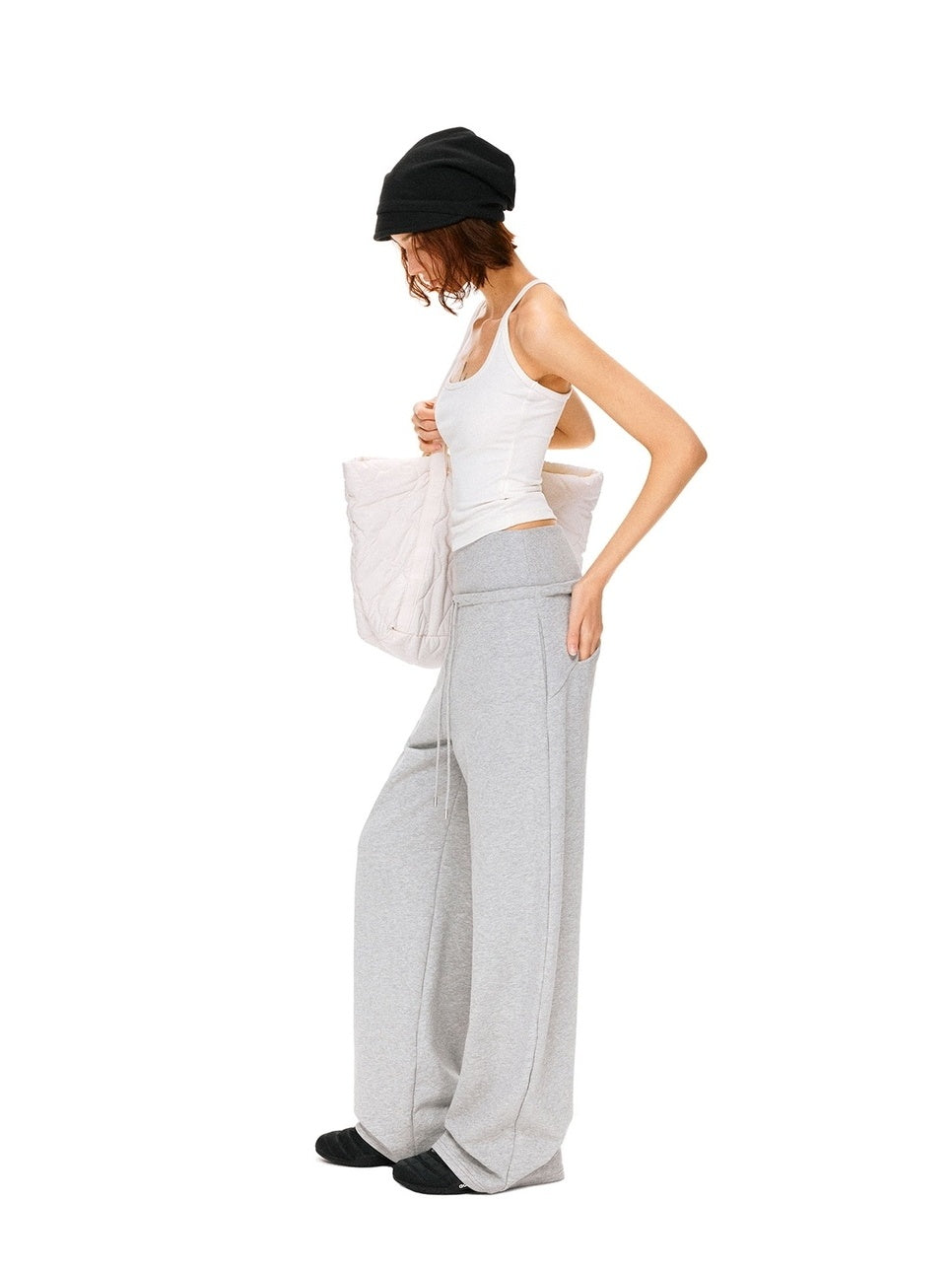 kvkv Asymmetric 100 Percent Cotton Wide Leg Loose Natural Waist Gray Versatile Pants