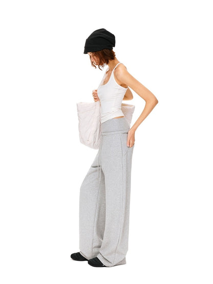 kvkv Asymmetric 100 Percent Cotton Wide Leg Loose Natural Waist Gray Versatile Pants