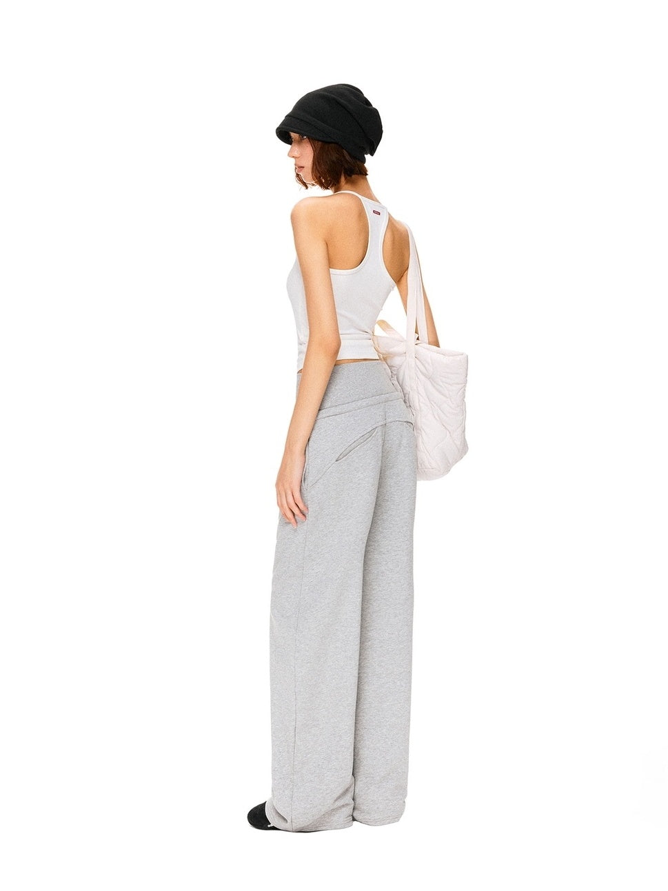 kvkv Asymmetric 100 Percent Cotton Wide Leg Loose Natural Waist Gray Versatile Pants