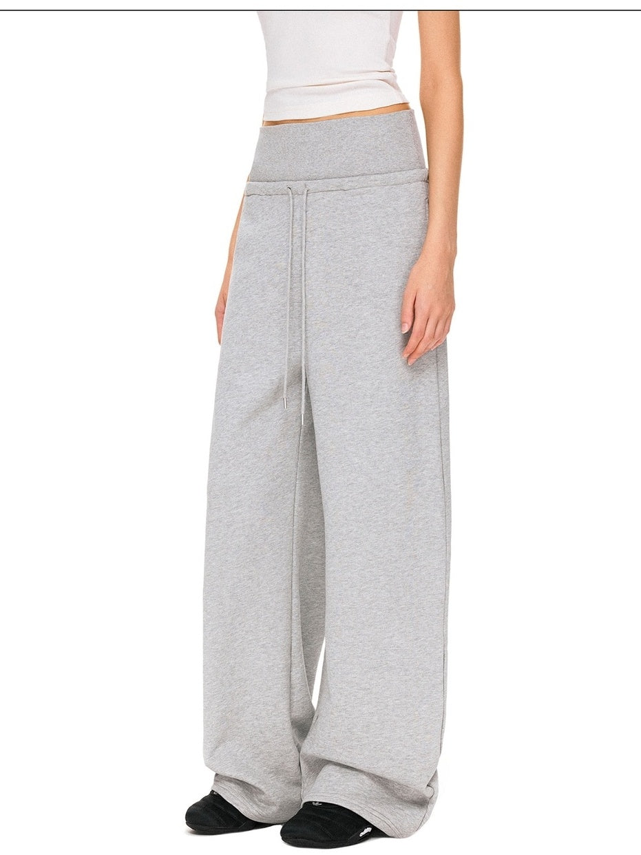 kvkv Asymmetric 100 Percent Cotton Wide Leg Loose Natural Waist Gray Versatile Pants