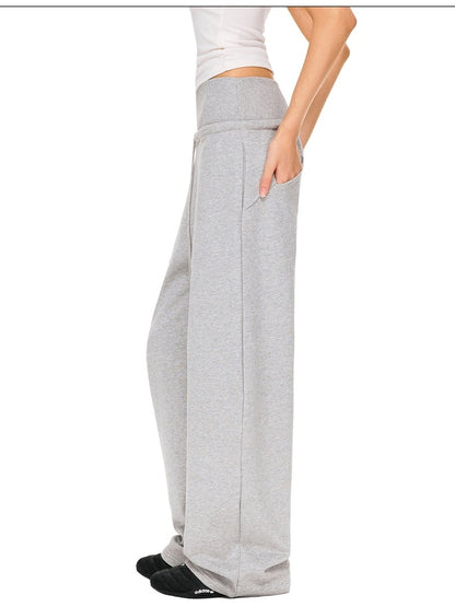 kvkv Asymmetric 100 Percent Cotton Wide Leg Loose Natural Waist Gray Versatile Pants